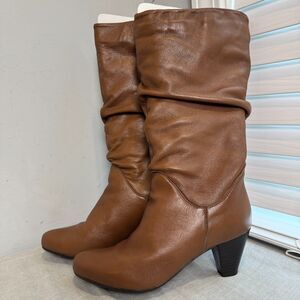 ALDO OCEIMA Women's Brown Leather Slouch Heeled Boots Size 8.5 MSRP $170